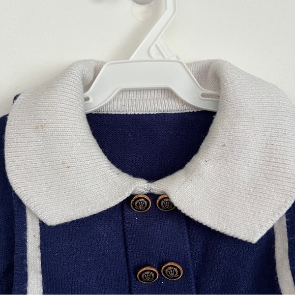 Babygirl Navy Sailor Dress Long Sleeve Nautical Knit Pleated Dress - Picture 4 of 12